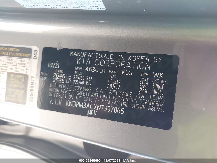2022 KIA SPORTAGE LX - KNDPM3ACXN7997066