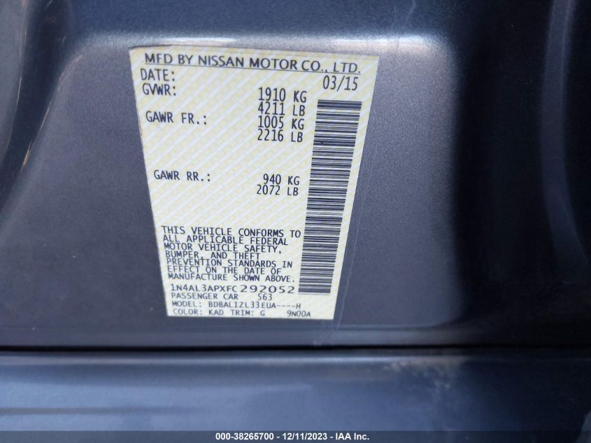2015 NISSAN ALTIMA 2.5 SV - 1N4AL3APXFC292052