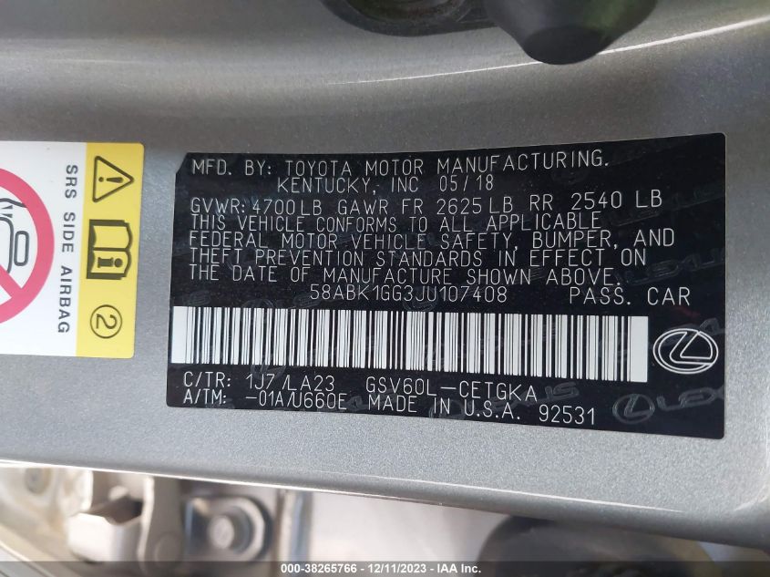 2018 LEXUS ES 350 - 58ABK1GG3JU107408