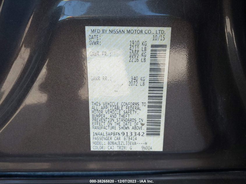 2015 NISSAN ALTIMA 2.5 S - 1N4AL3AP8FN913342