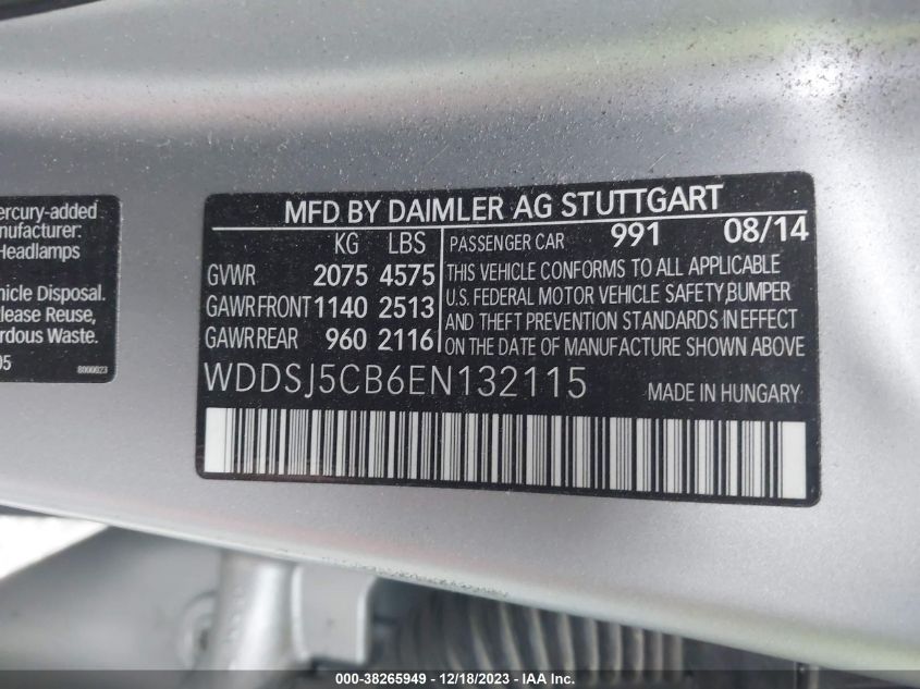2014 MERCEDES-BENZ CLA 45 AMG 4MATIC WDDSJ5CB6EN132115