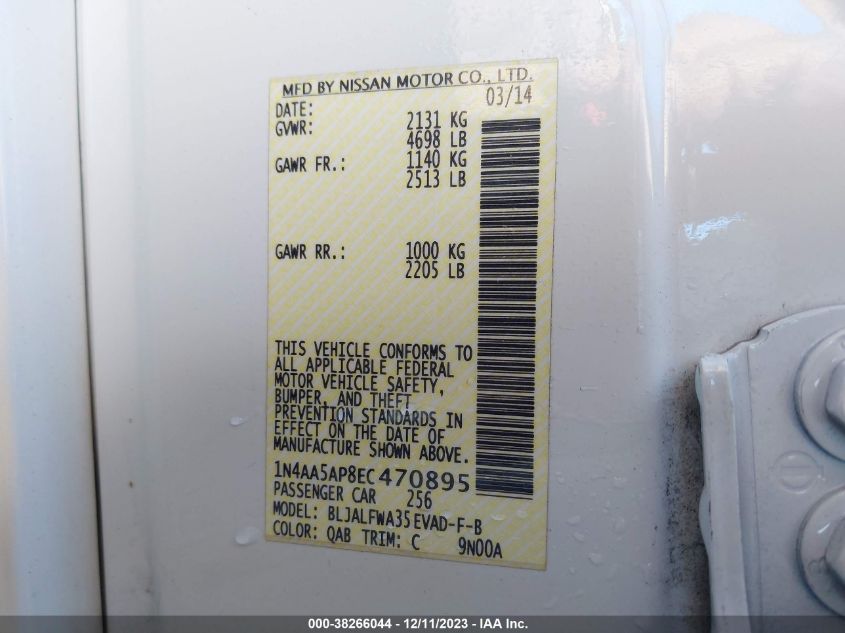 2014 NISSAN MAXIMA 3.5 SV - 1N4AA5AP8EC470895