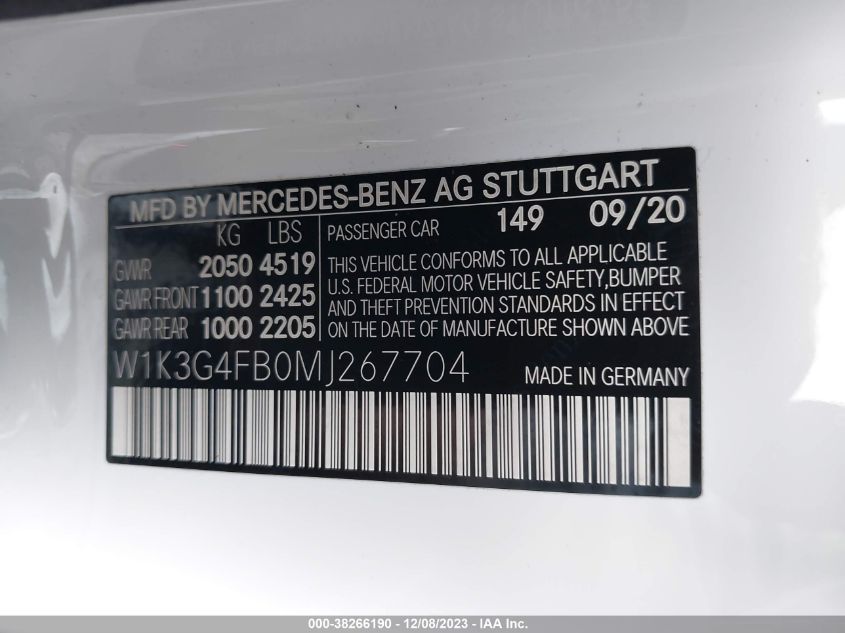 2021 MERCEDES-BENZ A 220 4MATIC W1K3G4FB0MJ267704