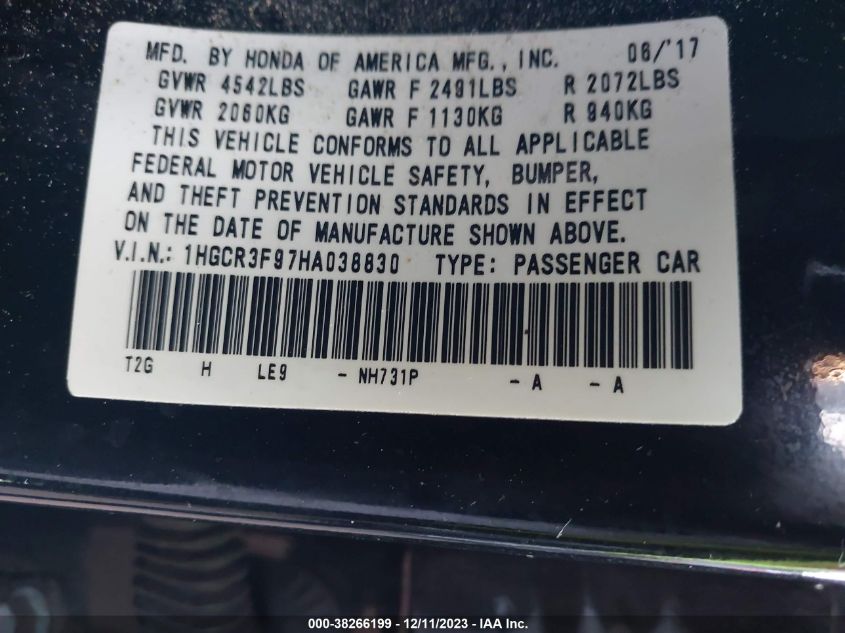 2017 HONDA ACCORD TOURING V6 - 1HGCR3F97HA038830