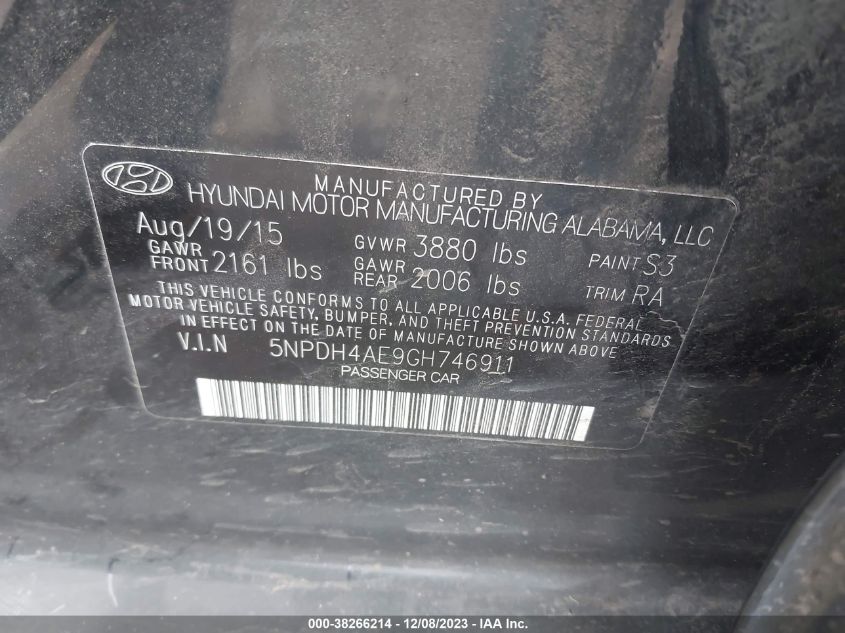 2016 HYUNDAI ELANTRA LIMITED/SE/VALUE EDITION - 5NPDH4AE9G8746911