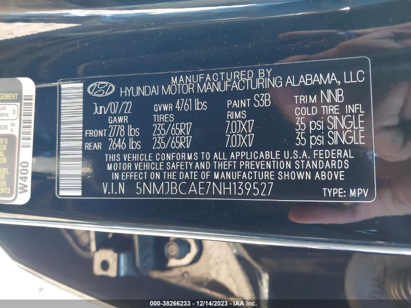 2022 HYUNDAI TUCSON SEL - 5NMJBCAE7NH139527