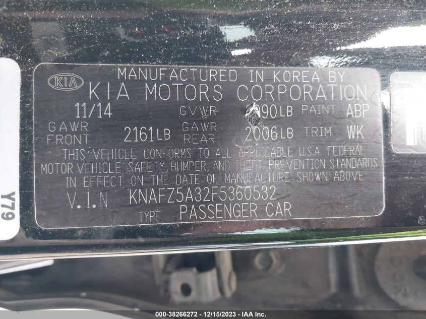 2015 KIA FORTE SX - KNAFZ5A32F5360532