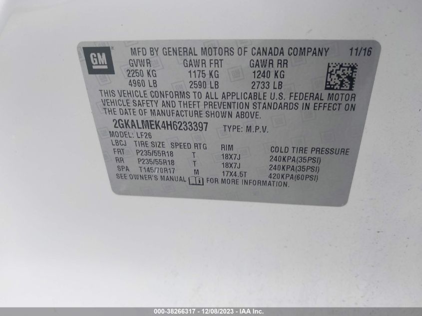 2017 GMC TERRAIN SLE - 2GKALMEK4H6233397
