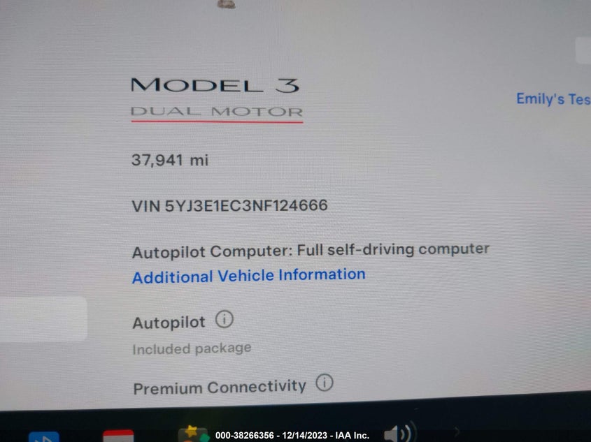 VIN 5YJ3E1EC3NF124666 2022 TESLA MODEL 3 PERFORMANCE DUAL MOTOR ALL-WHEEL DRIVE