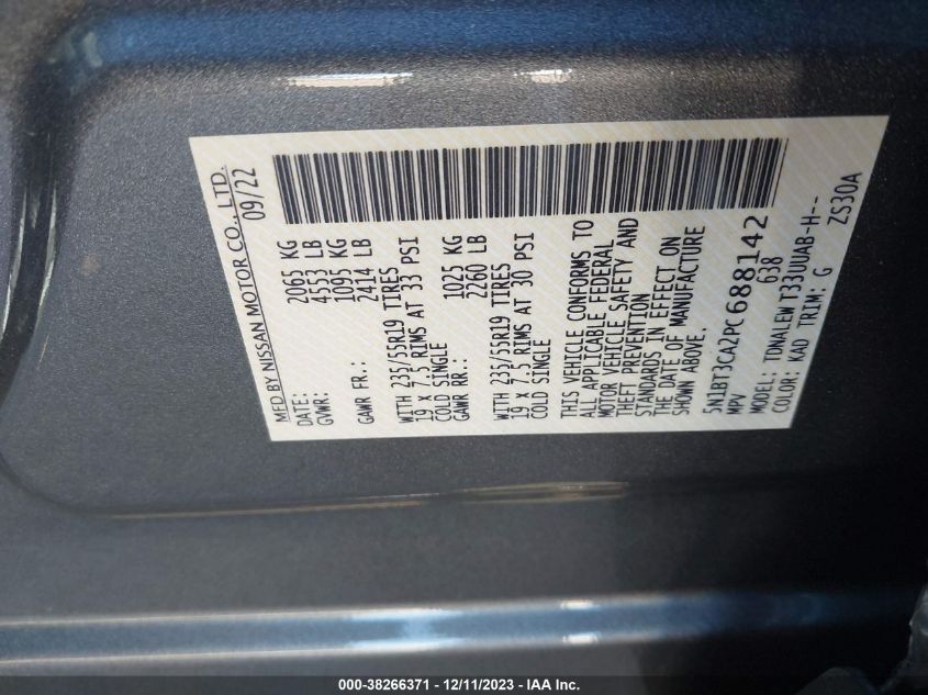 VIN 5N1BT3CA2PC688142 2023 NISSAN ROGUE SL FWD