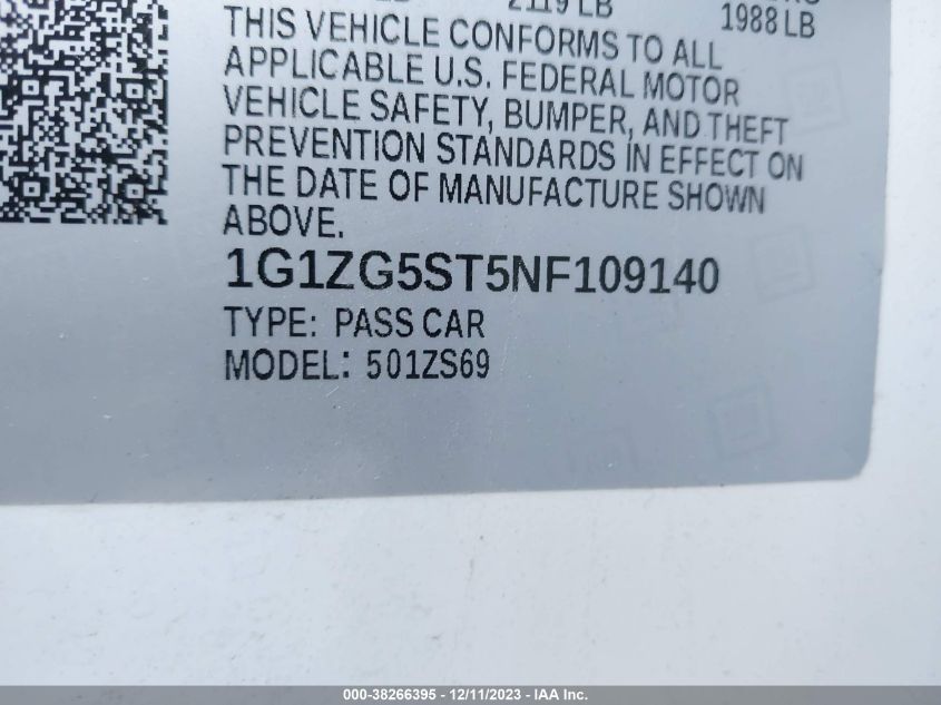 2022 CHEVROLET MALIBU FWD RS - 1G1ZG5ST5NF109140