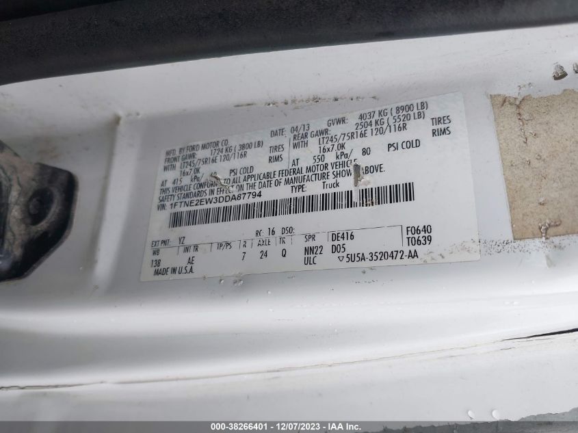 2013 FORD ECONOLINE  COMMERCIAL 1FTNE2EW3DDA87794