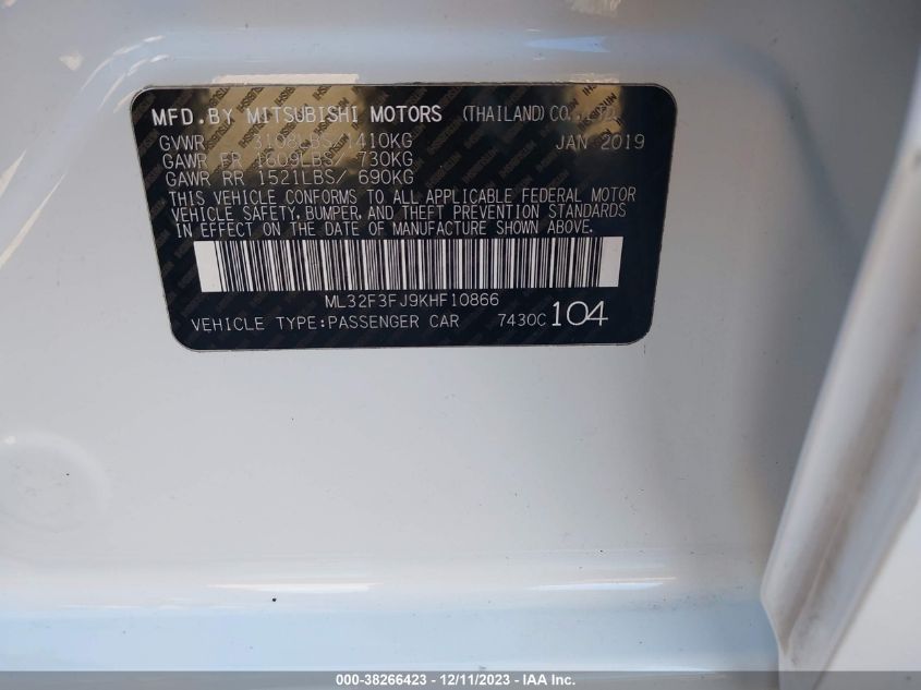 2019 MITSUBISHI MIRAGE G4 ES/RF - ML32F3FJ9KHF10866