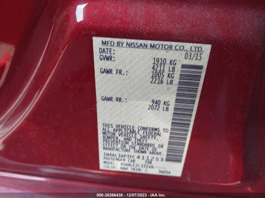 2015 NISSAN ALTIMA 2.5 S - 1N4AL3AP3FC411253