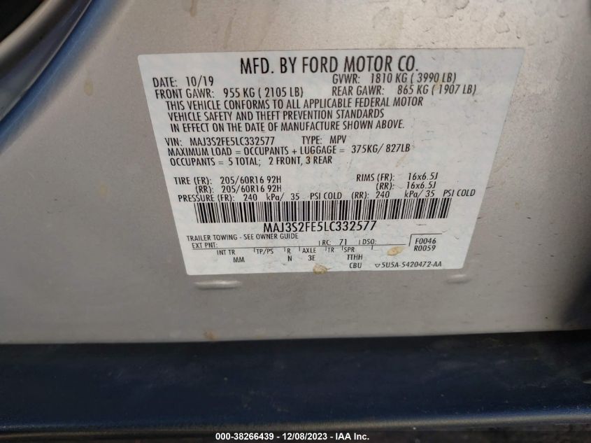 2020 FORD ECOSPORT S - MAJ3S2FE5LC332577