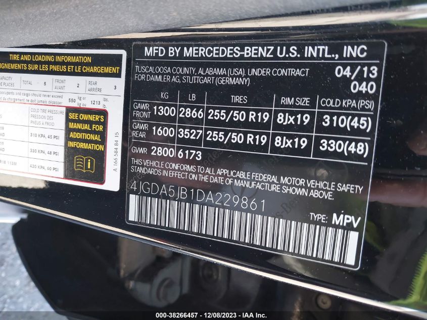 2013 MERCEDES-BENZ ML 350 4JGDA5JB1DA229861