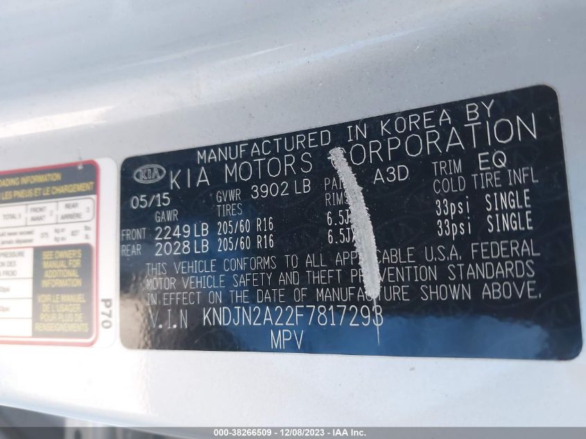 2015 KIA SOUL - KNDJN2A22F7817293