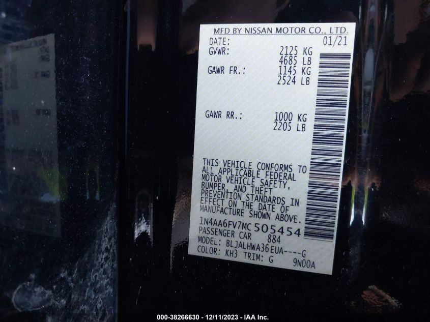 2021 NISSAN MAXIMA PLATINUM XTRONIC CVT - 1N4AA6FV7MC505454