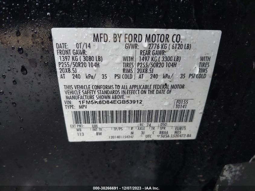 2014 FORD EXPLORER XLT - 1FM5K8D84EGB53912