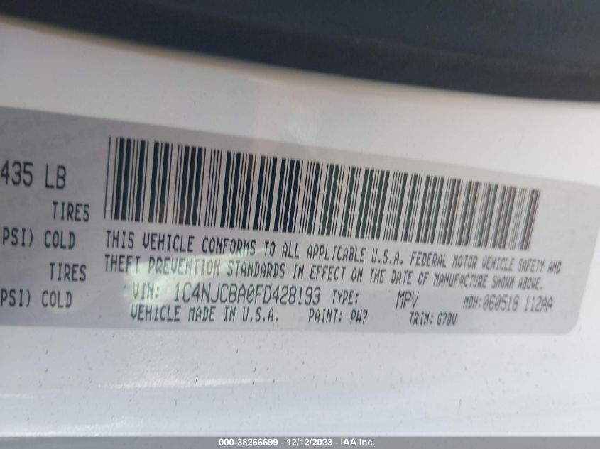 2015 JEEP COMPASS SPORT/COMPASS ALT - 1C4RJCBA0F0428193
