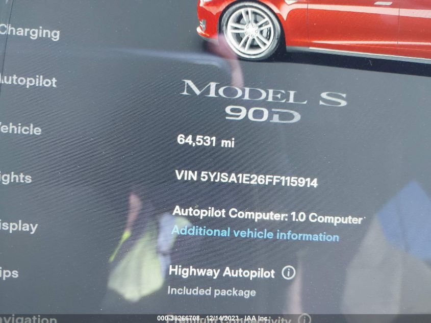 2015 TESLA MODEL S - 5YJSA1E26FF115914