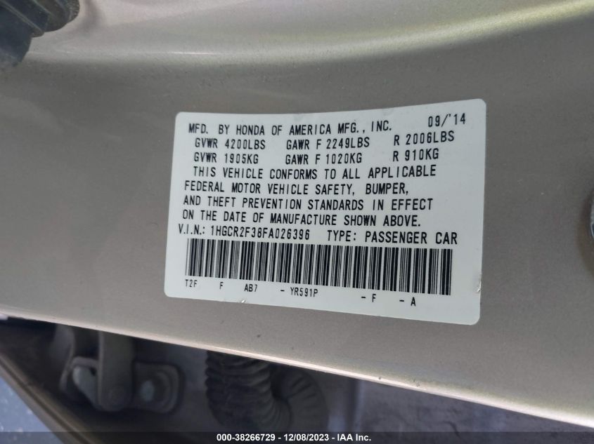 2015 HONDA ACCORD LX - 1HGCR2F38FA026396
