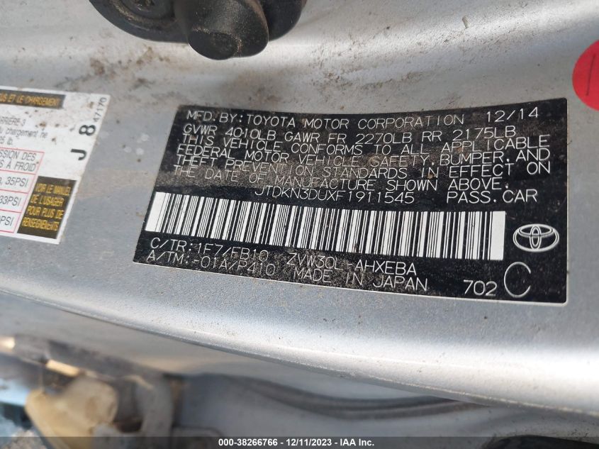2015 TOYOTA PRIUS - JTDKN3DUXF1911545