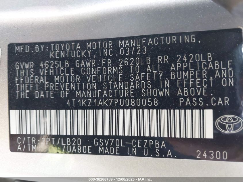 2023 TOYOTA CAMRY XSE V6 - 4T1KZ1AK7PU080058