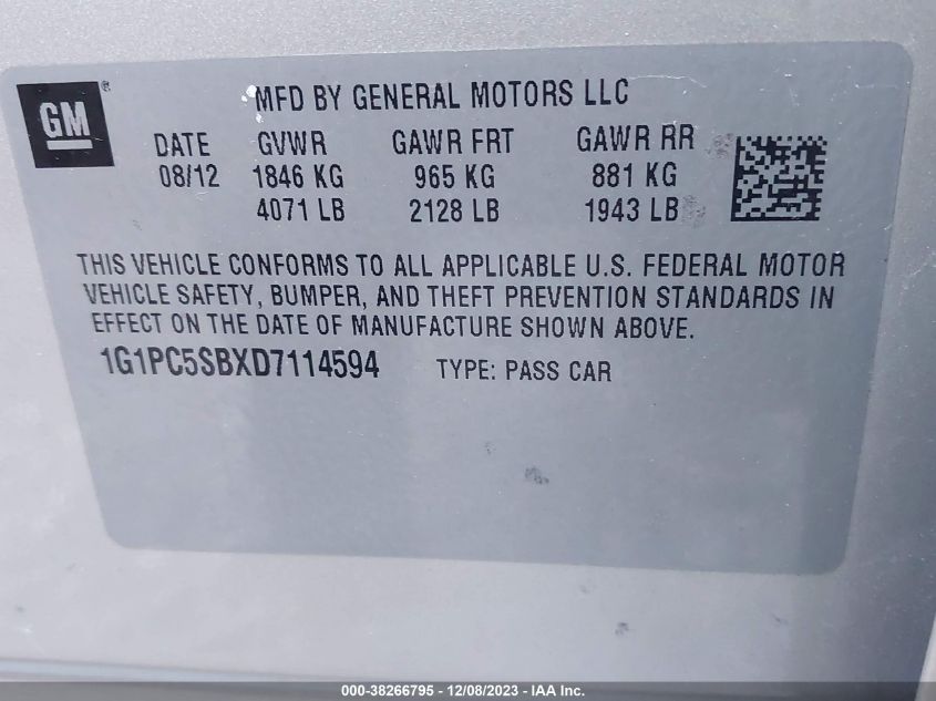 2013 CHEVROLET CRUZE LT - 1G1PC5SBXD7114594