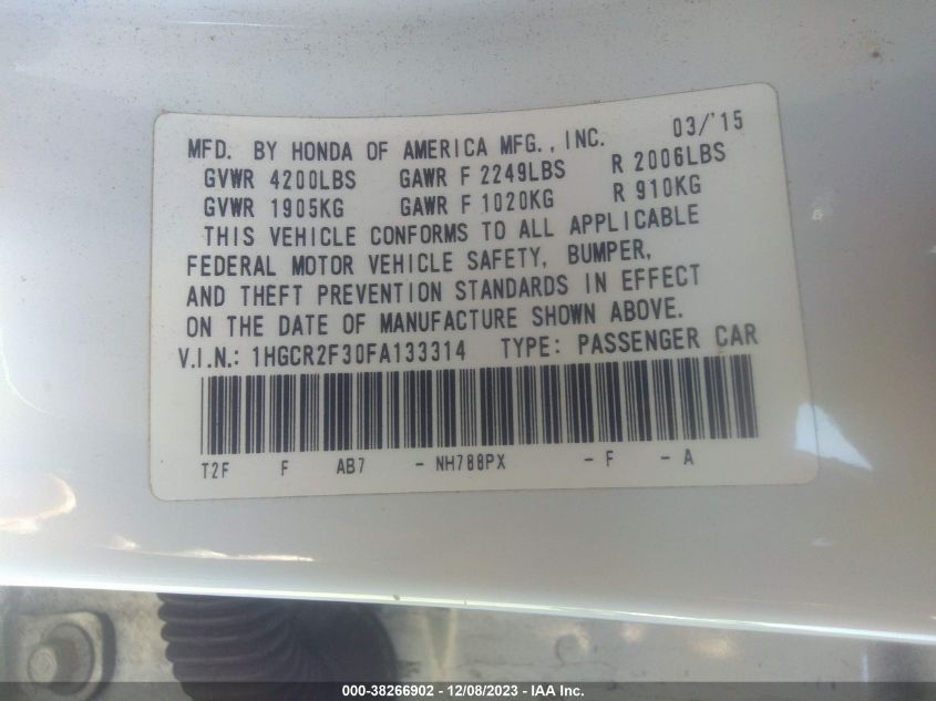 2015 HONDA ACCORD LX - 1HGCR2F30FA133314