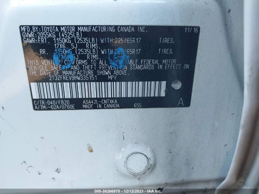 2017 TOYOTA RAV4 LE - 2T3ZFREV9HW335151