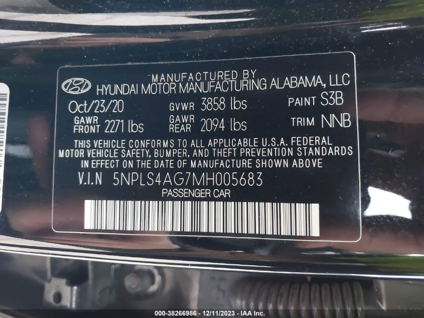 2021 HYUNDAI ELANTRA SEL - 5NPLS4AG7MH005683