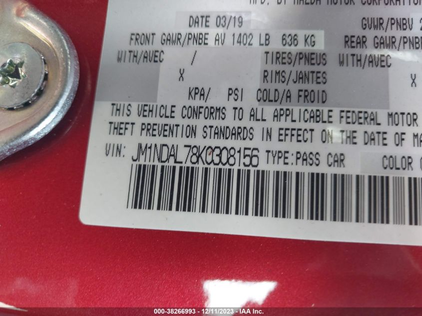 2019 MAZDA MX-5 MIATA RF CLUB JM1NDAL78K0308156