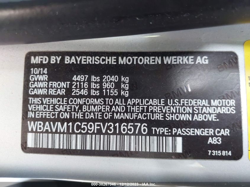 2015 BMW X1 SDRIVE28I - WBAVM1C59FV316576