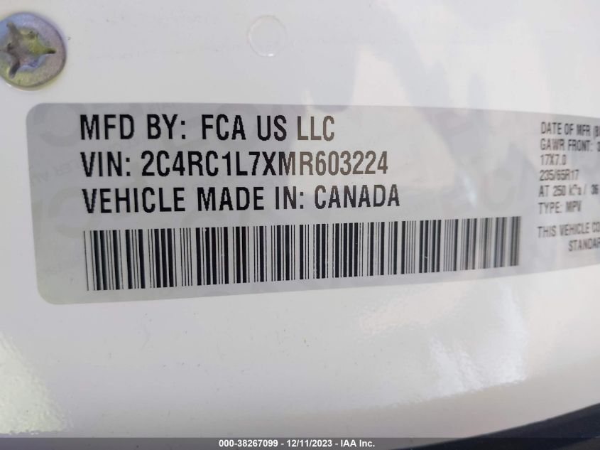 2021 CHRYSLER PACIFICA HYBRID TOURING L - 2C4RC1L7XMR603224
