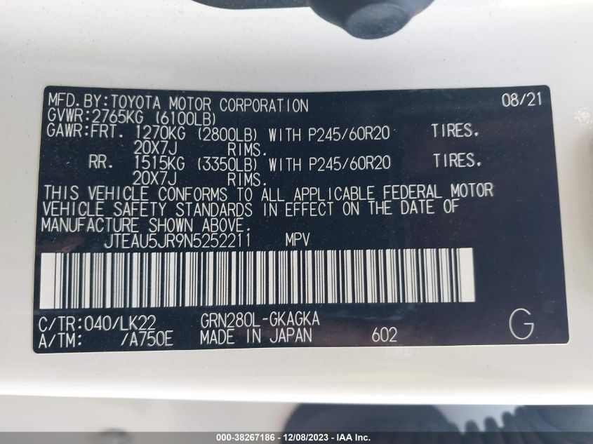 2022 TOYOTA 4RUNNER TRD SPORT - JTEAU5JR9N5252211