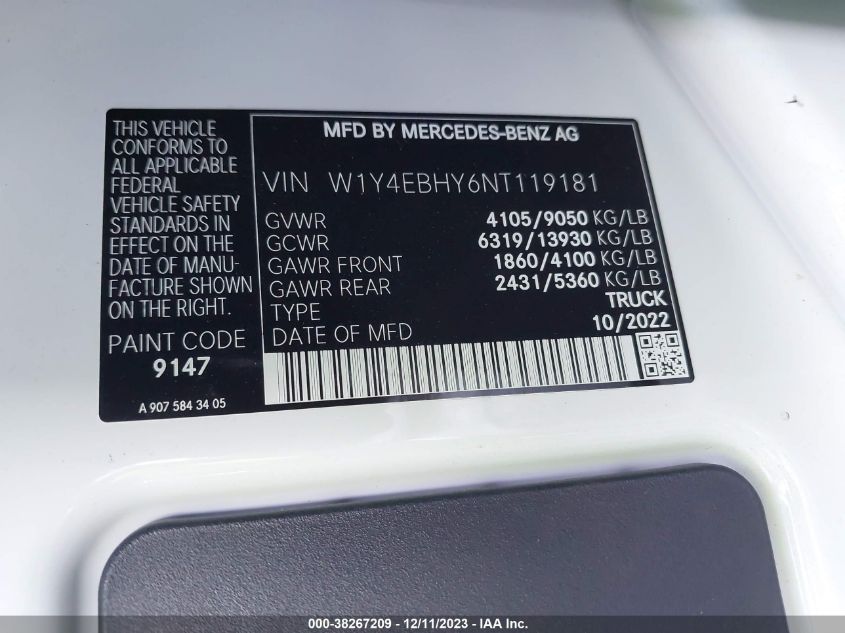 2022 MERCEDES-BENZ SPRINTER 2500 STANDARD ROOF V6 - W1Y4EBHY6NT119181