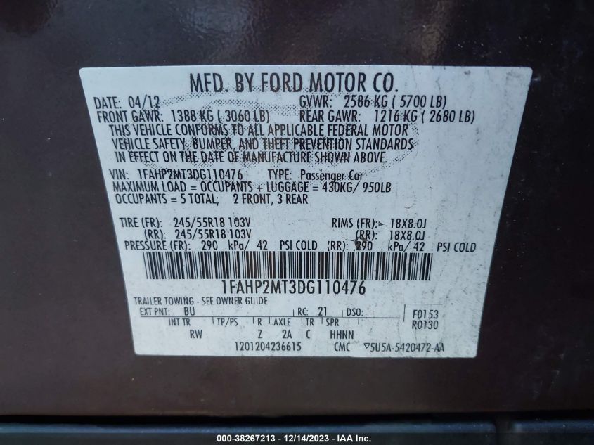 2013 FORD POLICE INTERCEPTOR - 1FAHP2MT3DG110476