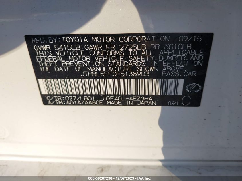 2015 LEXUS LS 460 JTHBL5EF0F5138903