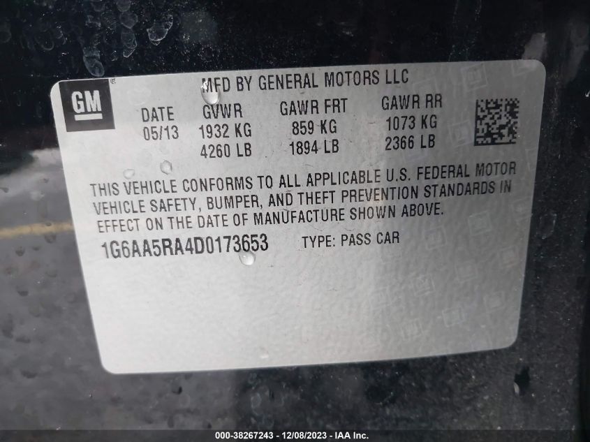 2013 CADILLAC ATS STANDARD - 1G6AA5RA4D0173653