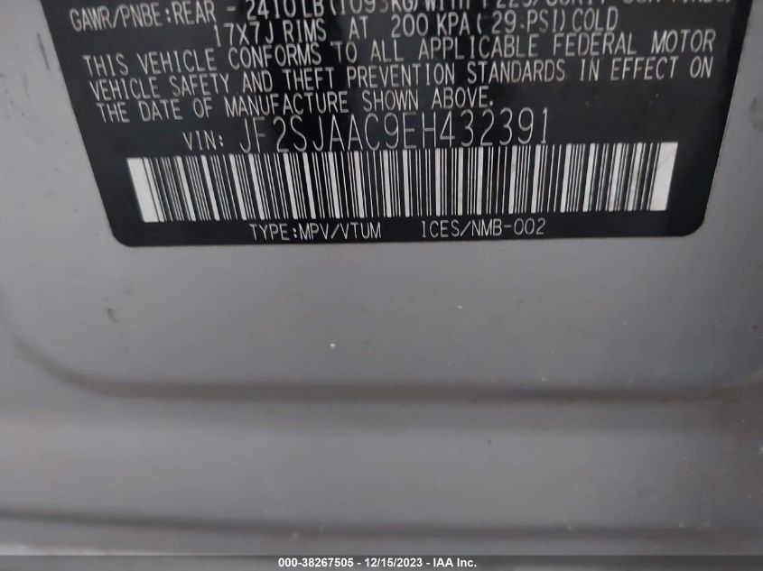 2014 SUBARU FORESTER 2.5I - JF2SJAAC9EH432391