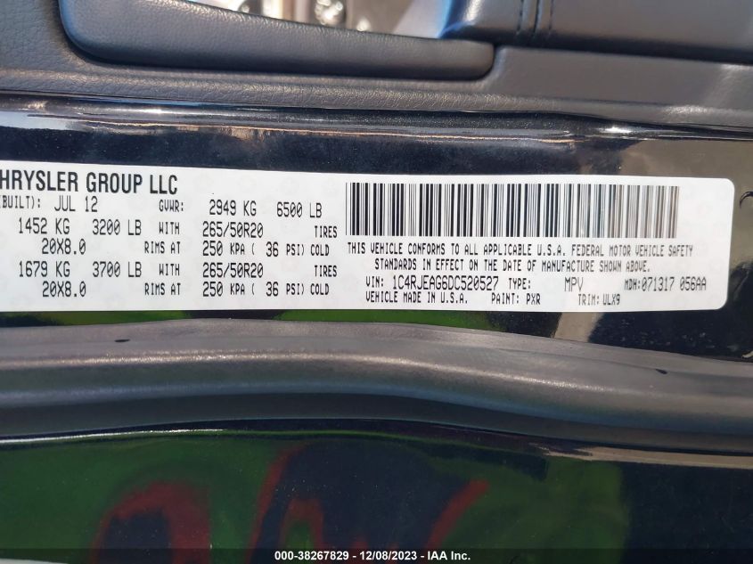 2013 JEEP GRAND CHEROKEE LAREDO - 1C4RJEAG6DC520527