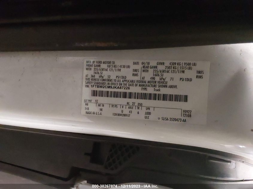 2018 FORD TRANSIT-350 T-350 - 1FTBW2CM9JKA87226