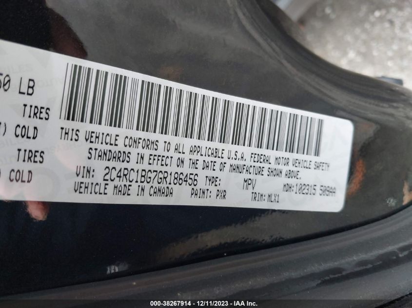 2016 CHRYSLER TOWN  COUNTRY TOURING - 2C4RC1BG7GR186456