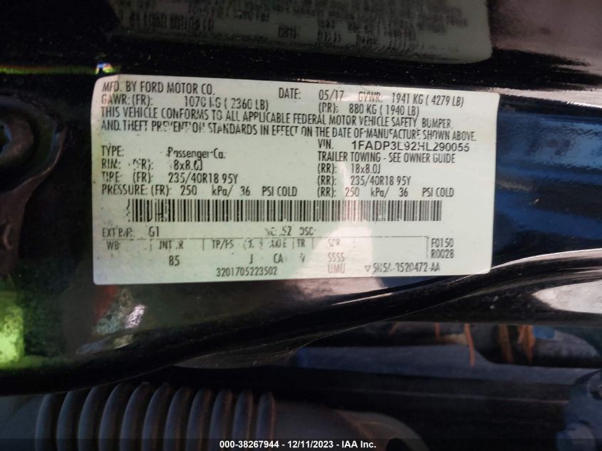 2017 FORD FOCUS ST - 1FADP3L92HL290055