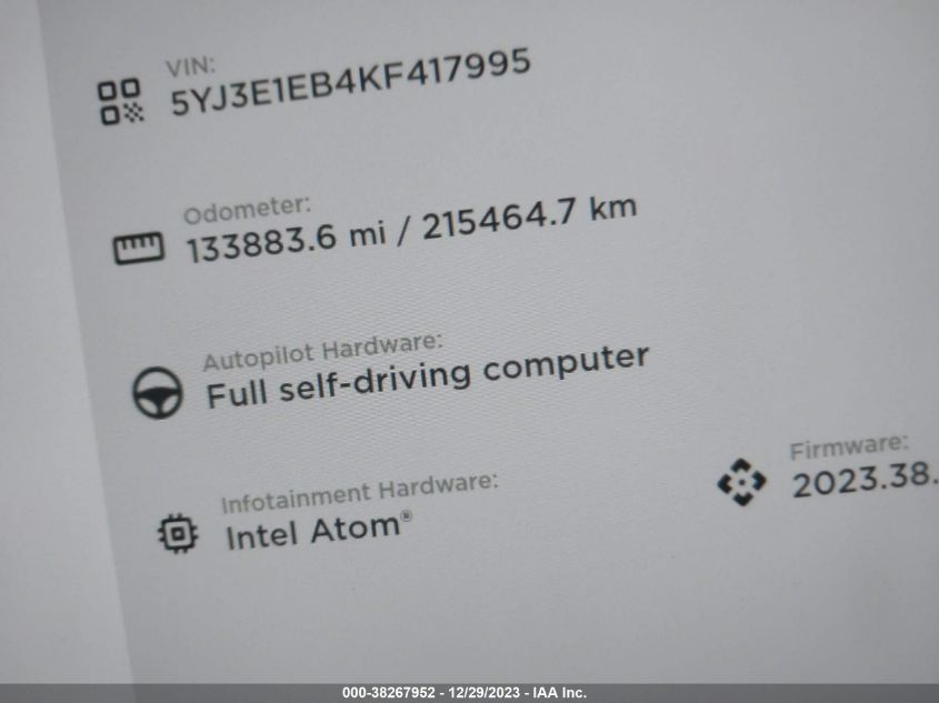 2019 TESLA MODEL 3 LONG RANGE/PERFORMANCE - 5YJ3E1EB4KF417995