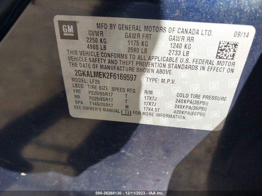 2015 GMC TERRAIN SLE - 2GKALMEK2F6169597