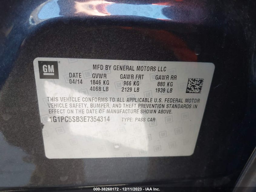 2014 CHEVROLET CRUZE 1LT AUTO - 1G1PC5SB3E7354314