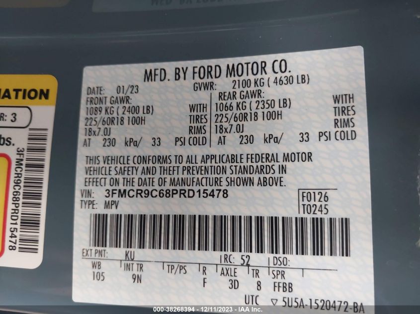 2023 FORD BRONCO SPORT OUTER BANKS - 3FMCR9C68PRD15478