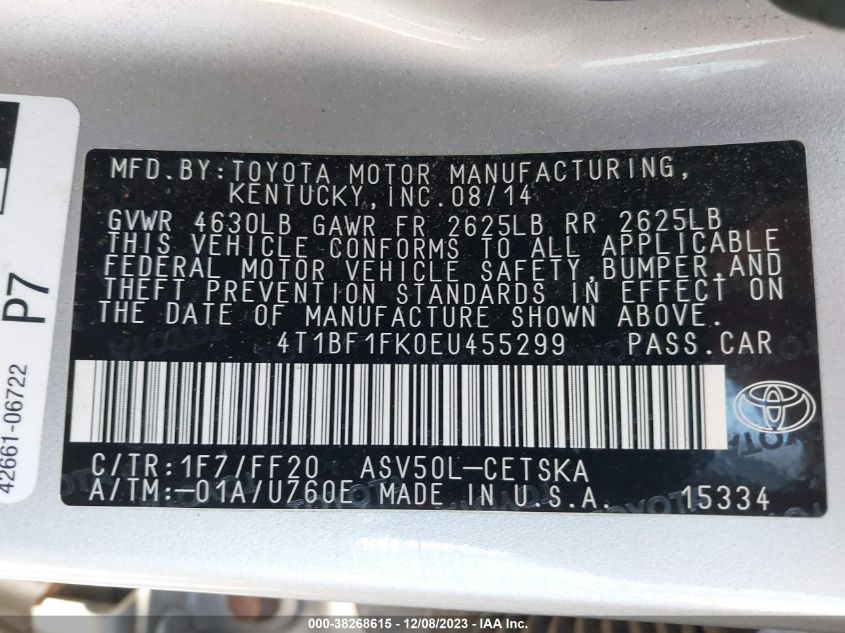 4T1BF1FK0EU455299 | 2014 TOYOTA CAMRY